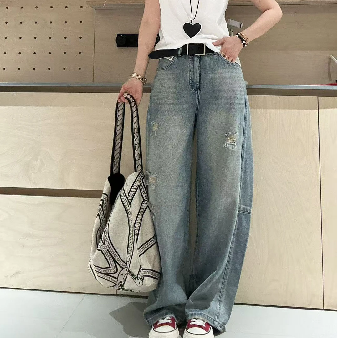 2【大小姐家】欧韩货破洞薄款弯刀牛仔裤518255