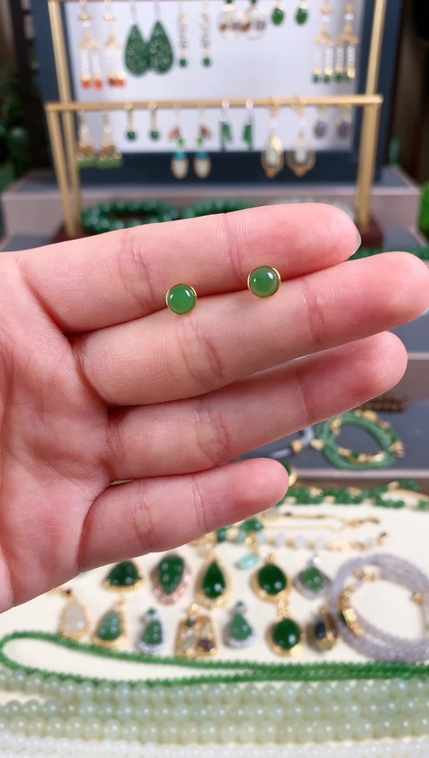 银S925镶嵌和田玉耳饰1