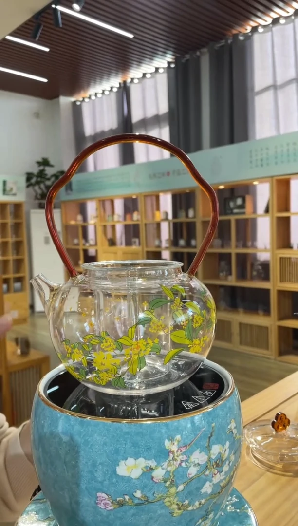 手工艺品玻璃金狮通运壶蒸煮琥珀把桂花