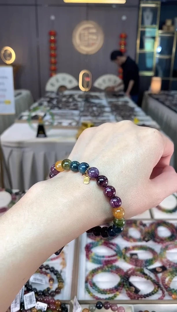 未镶嵌老矿碧玺彩虹单圈手串8mm+碧玺hon多样性发一条
