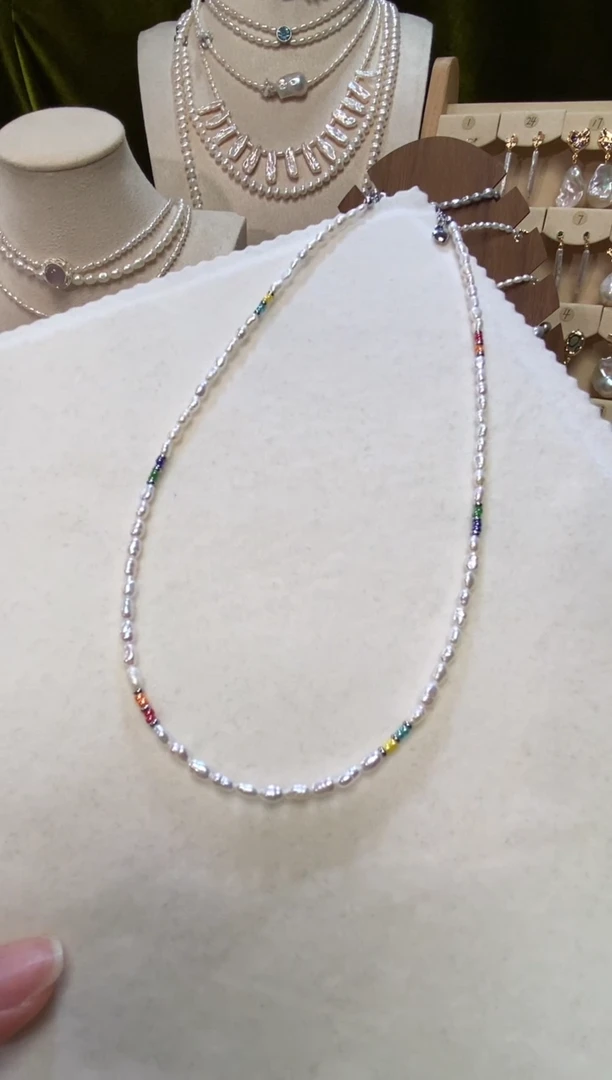 淡水珍珠钛钢颈饰设计款（琉璃）