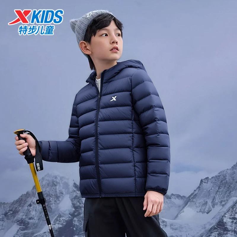 轻薄羽 特步少年羽绒服秋冬防风户外轻薄保暖连帽外套9007
