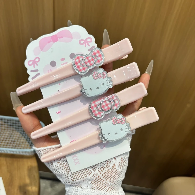 可爱HelloKitty无痕侧边刘海夹子甜美少女心长款闪粉tk猫咪鸭嘴夹