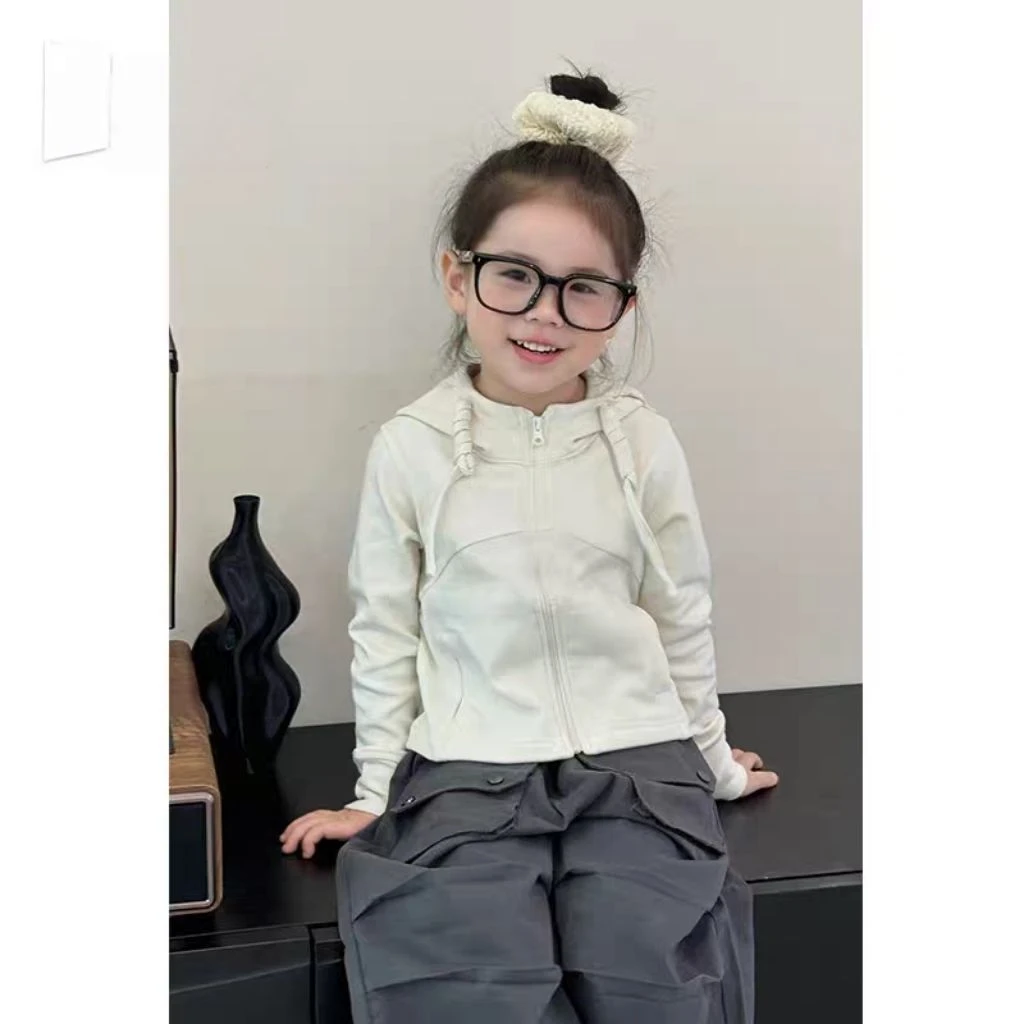 童装女童连帽开衫运动外套2025新款洋气儿童宝宝米色拉链上衣