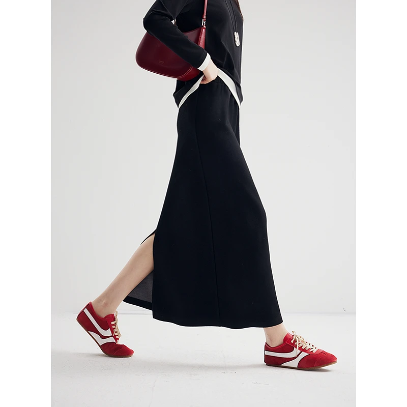 棉仓356617001-时尚高腰醋酸羊毛半身裙