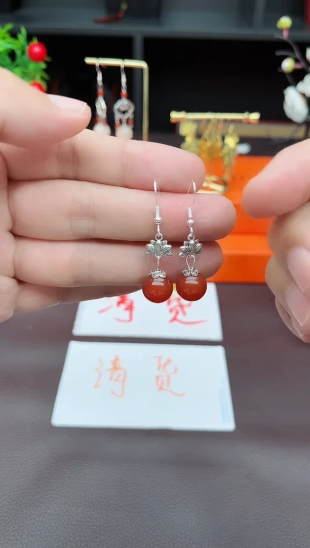 玛瑙/玉髓耳饰银S925镶嵌718000