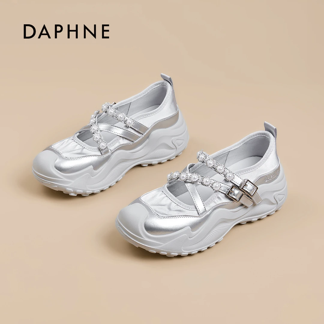 达芙妮官方正品夏季新品女鞋2025水钻厚底增高玛丽珍扣带休闲单鞋