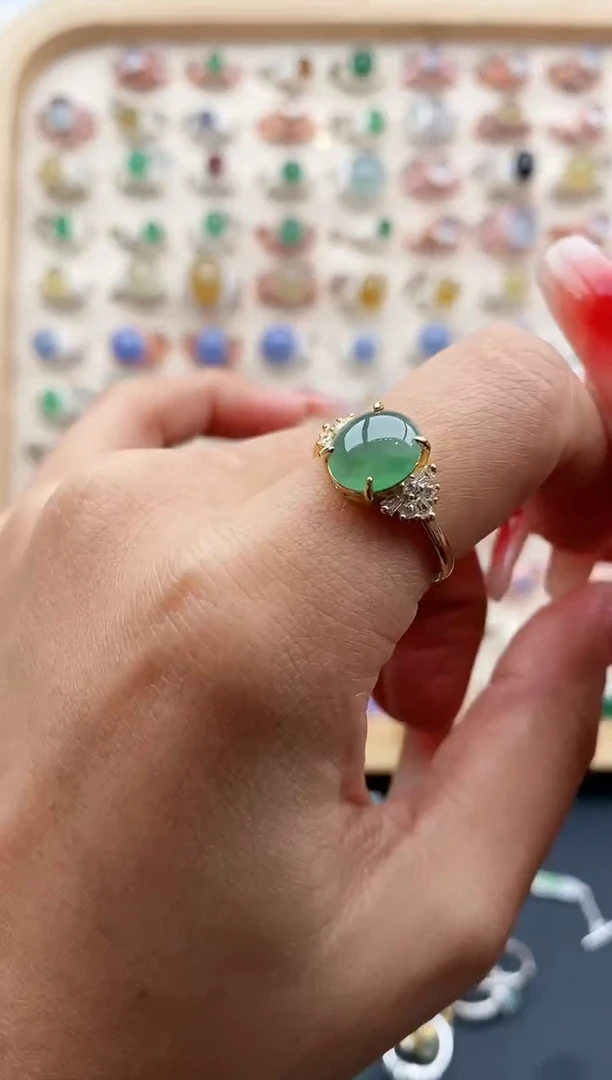 【闪购商品】翡翠戒指银S925镶嵌缅甸天然A货翡翠111 3+9