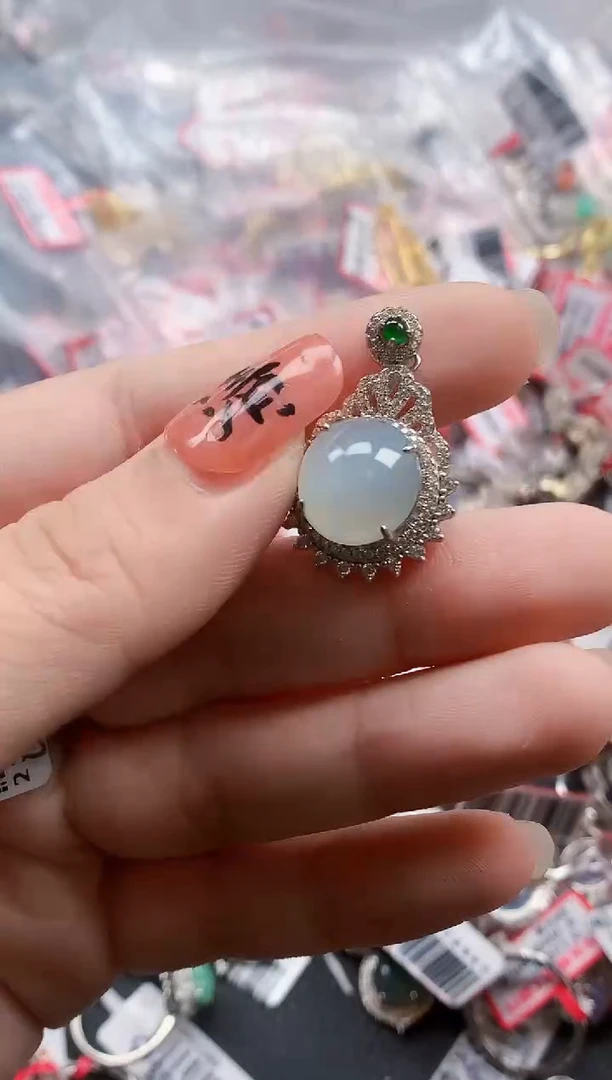 银S925镶嵌戒指翡翠天然A货缅甸翡翠