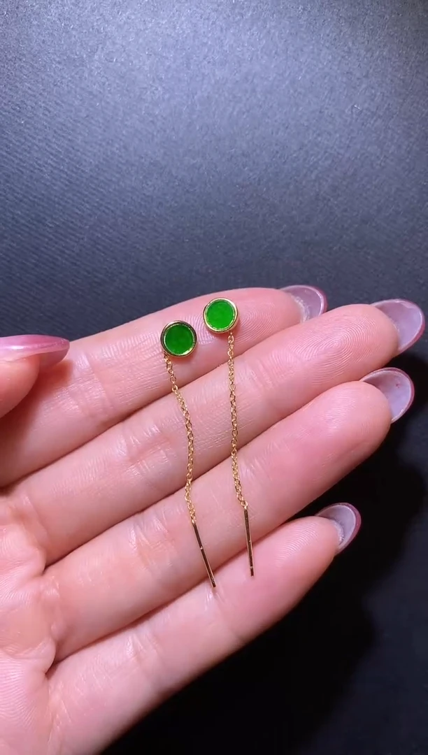 翡翠银S925镶嵌耳饰圆牌耳线