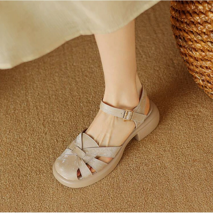 李大龙~牛皮2公分/新款夏季法式时尚粗跟百搭凉鞋女鞋521