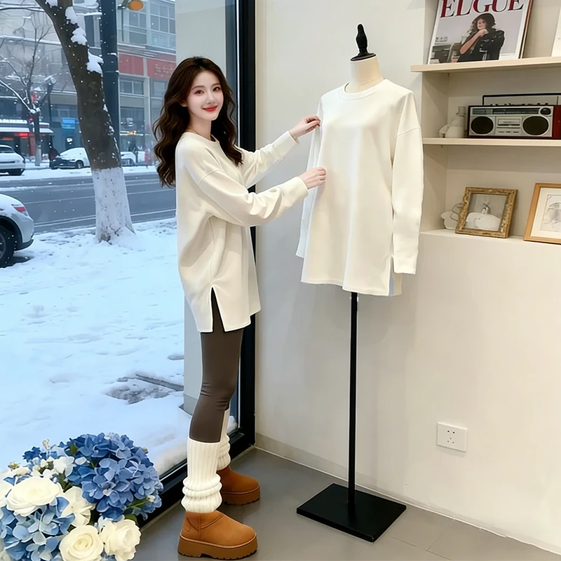2026新款秋冬德绒白色打底衫女内搭遮屁股显瘦长袖T恤上衣潮