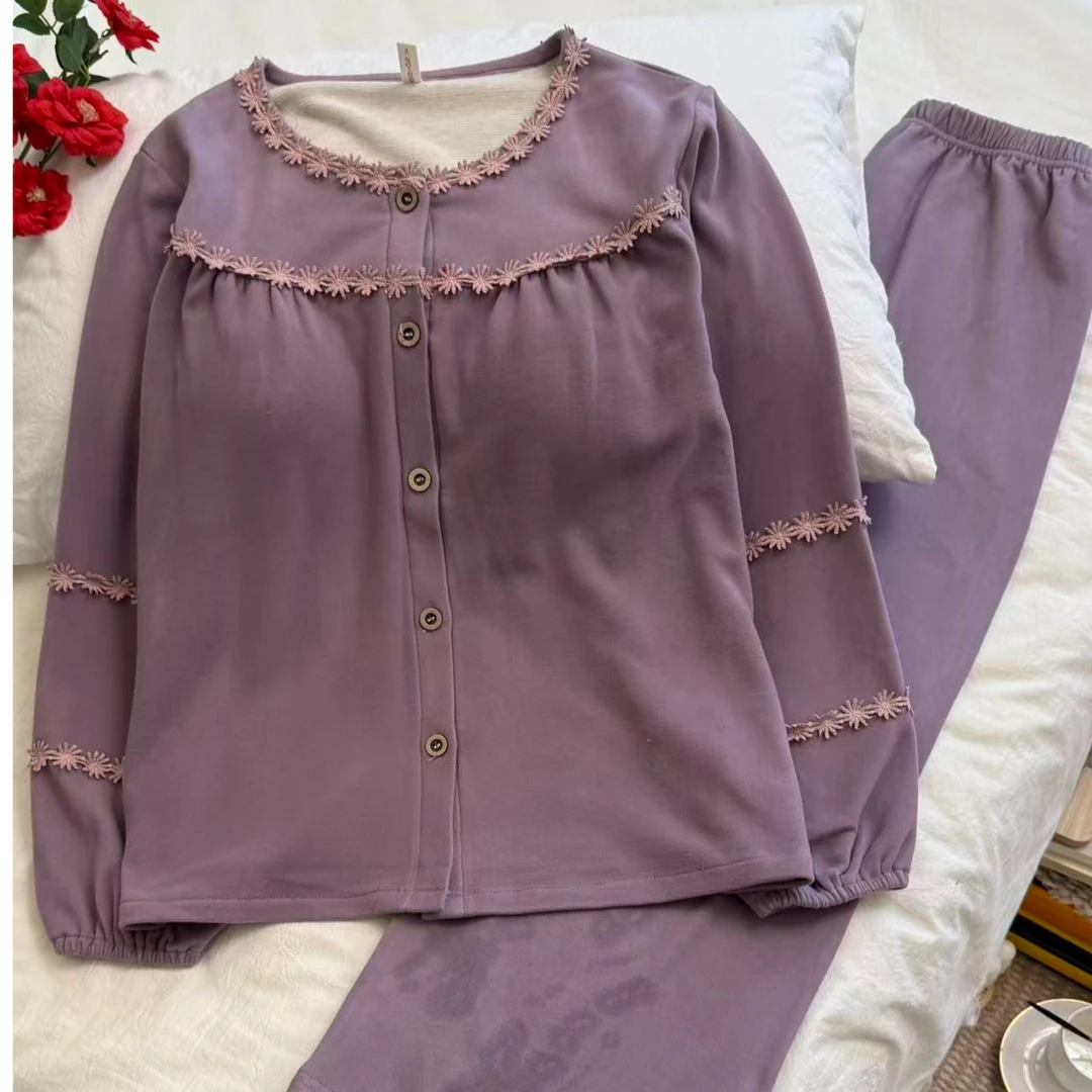 2025年休闲气质减龄睡衣冬季女装保暖睡衣长袖家居服套装中年套装