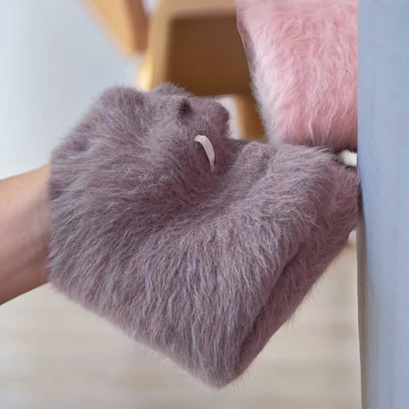 时尚毛茸茸灰紫色水貂绒毛衣秋冬新款保暖套头针织衫毛绒上衣女潮