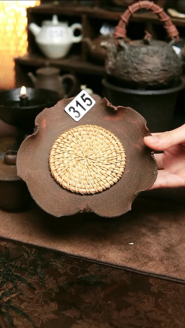 紫砂全手工侘寂风花边壶承