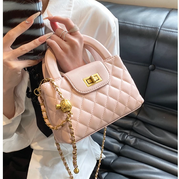 2024新款春夏法式小众小方包洋气百搭菱格链条单肩斜挎手提包包