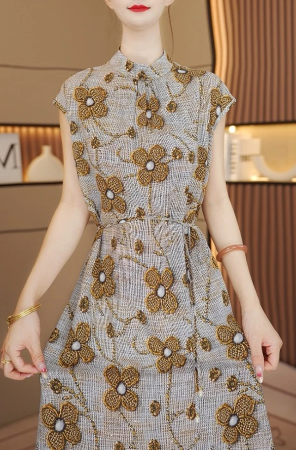 【送腰带】琉璃金专柜新款显瘦贵妇连衣裙Q8131