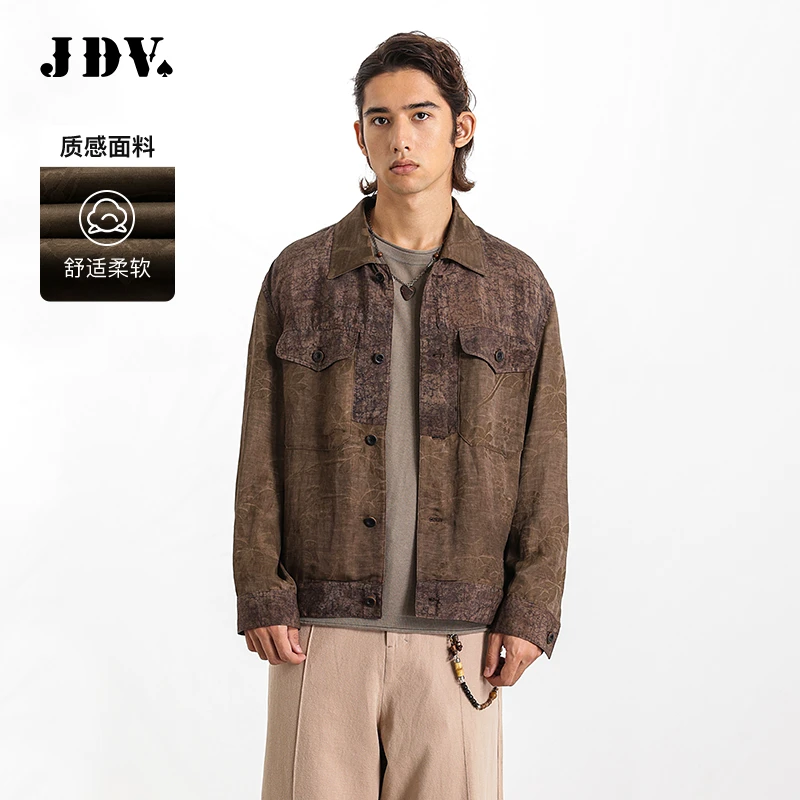 J.D.V2025春季商场同款深咖色翻领男士夹克长袖短款外套SJK5152