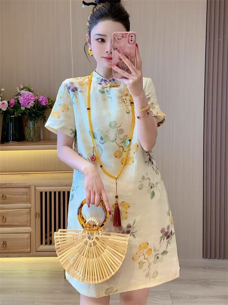 新中式盘扣短袖旗袍裙女2025夏季流行单品新款短裙国风设计感裙子
