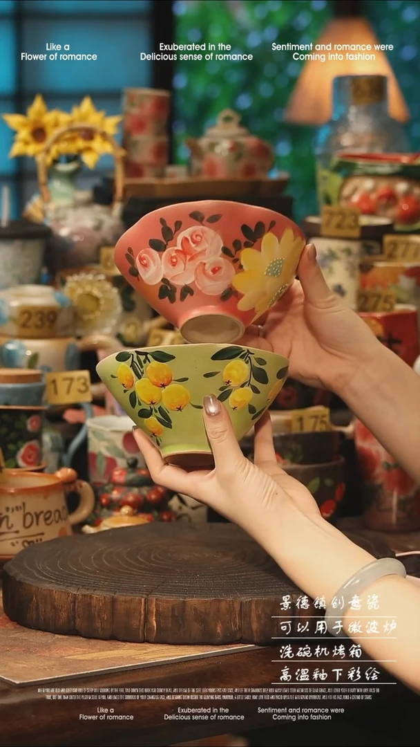 陶瓷一对景德镇高温釉下彩手工手绘款式