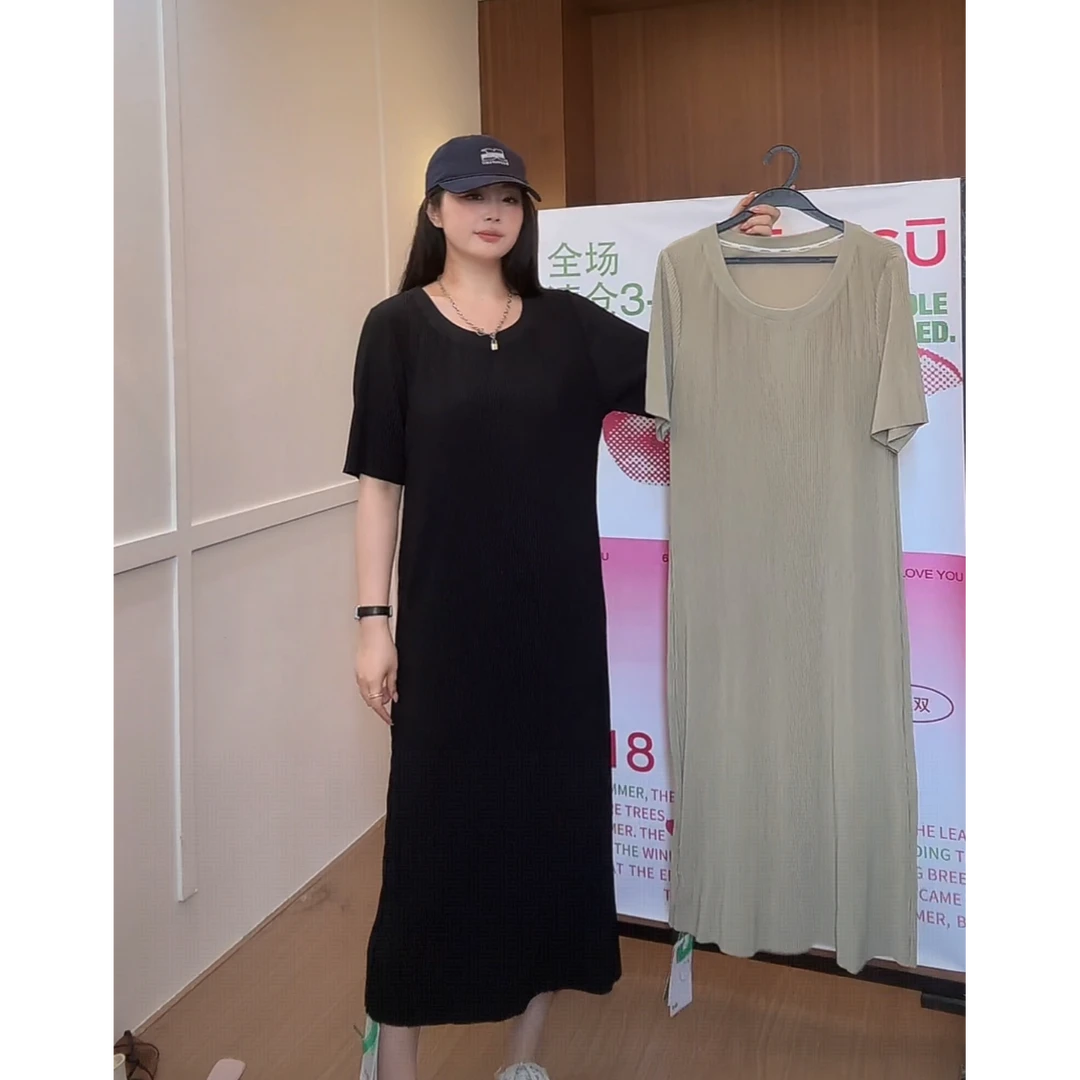 晶咕纯色竖条纹高级感针织气质连衣裙显瘦直筒时尚休闲