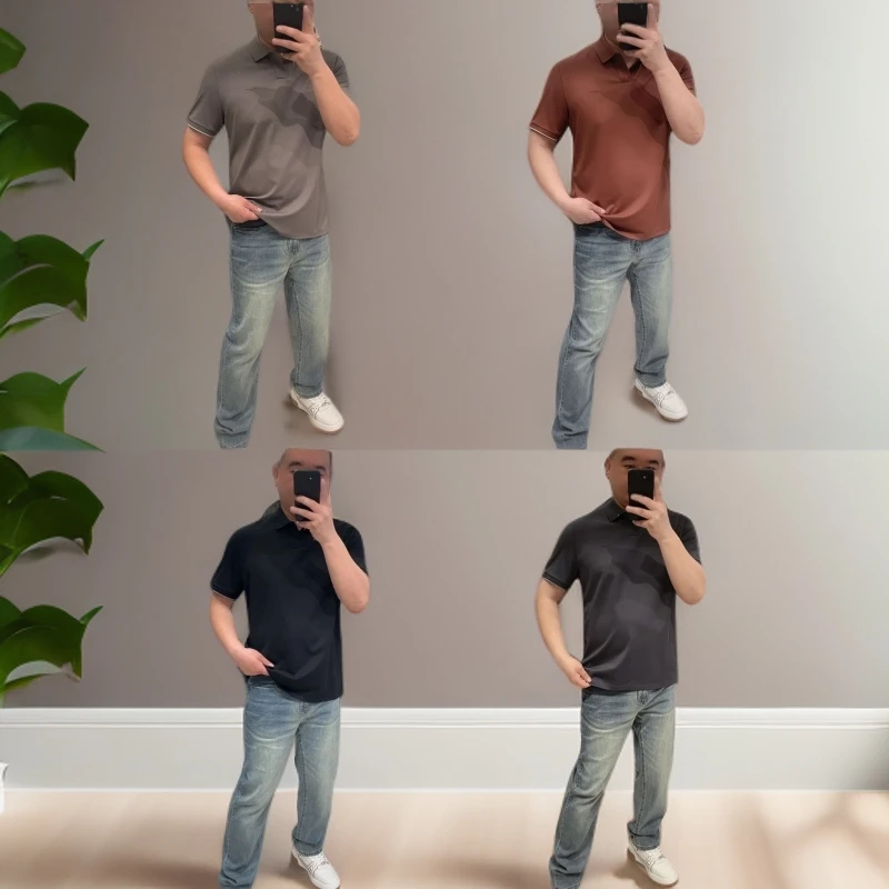 正品迪卡里奥费雷DF106007双面石墨烯桑蚕丝纯色POLOT恤轻奢男装