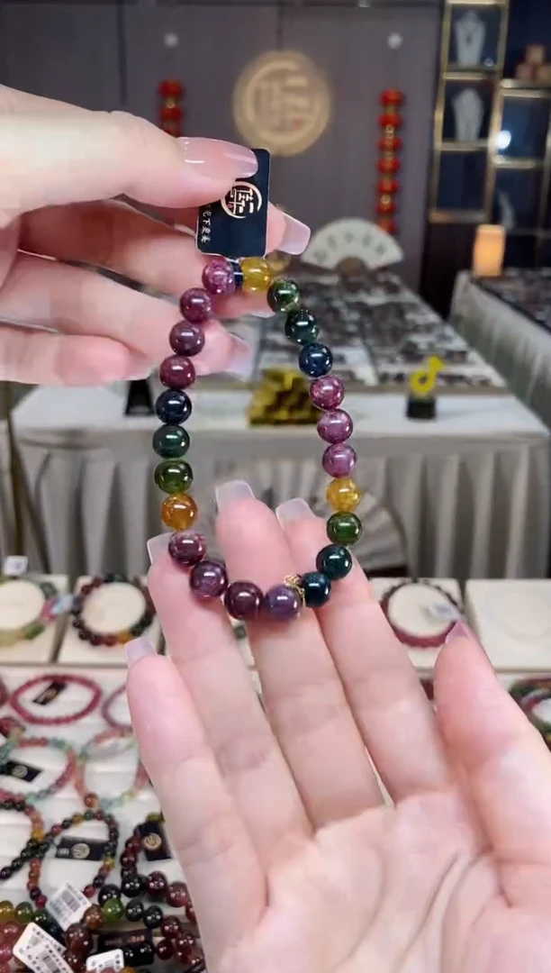 未镶嵌老矿碧玺彩虹单圈手串8mm+碧玺hon多样性发一条
