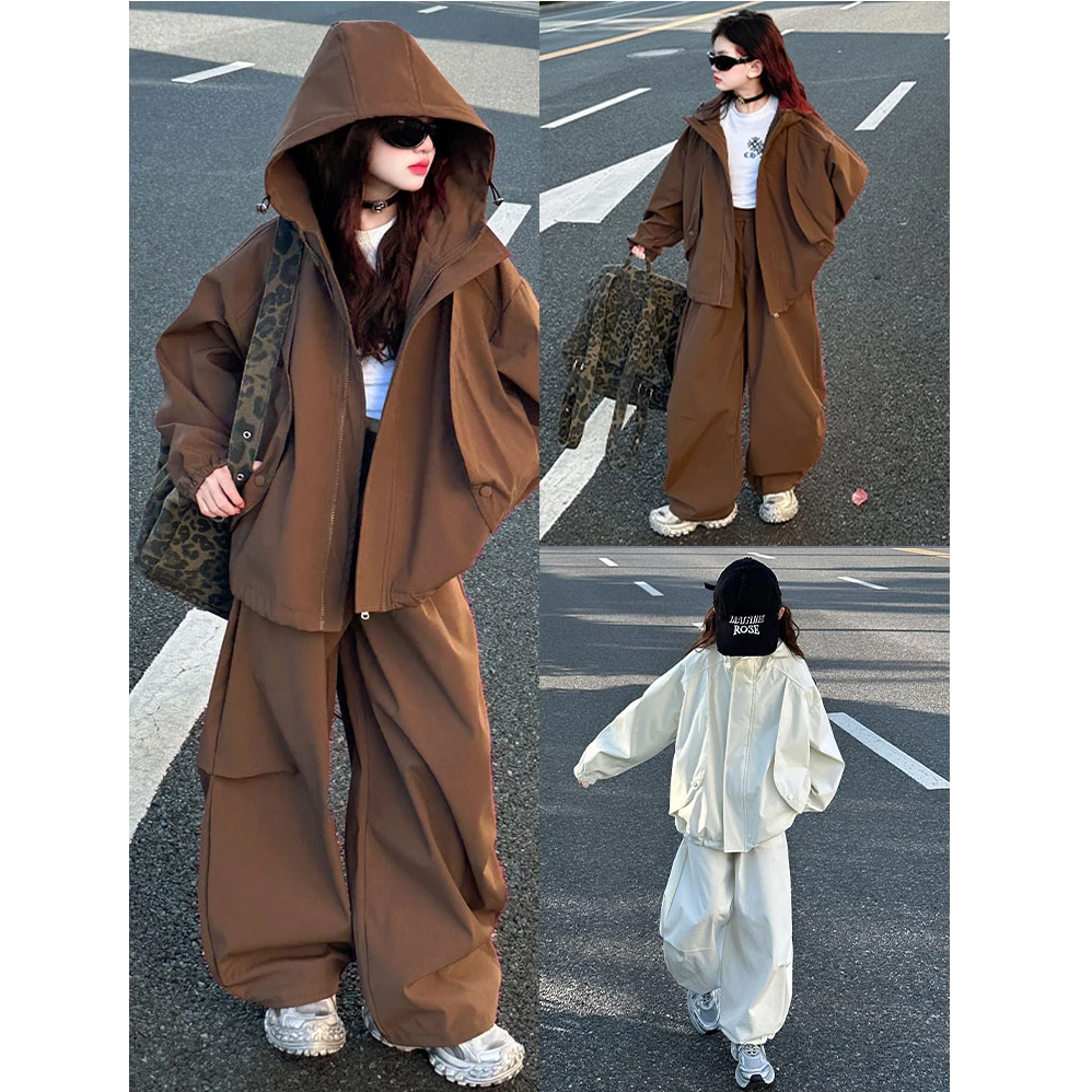 韩版女童潮酷穿搭套装秋2025新款洋气儿童防风衣服大童工装两件套