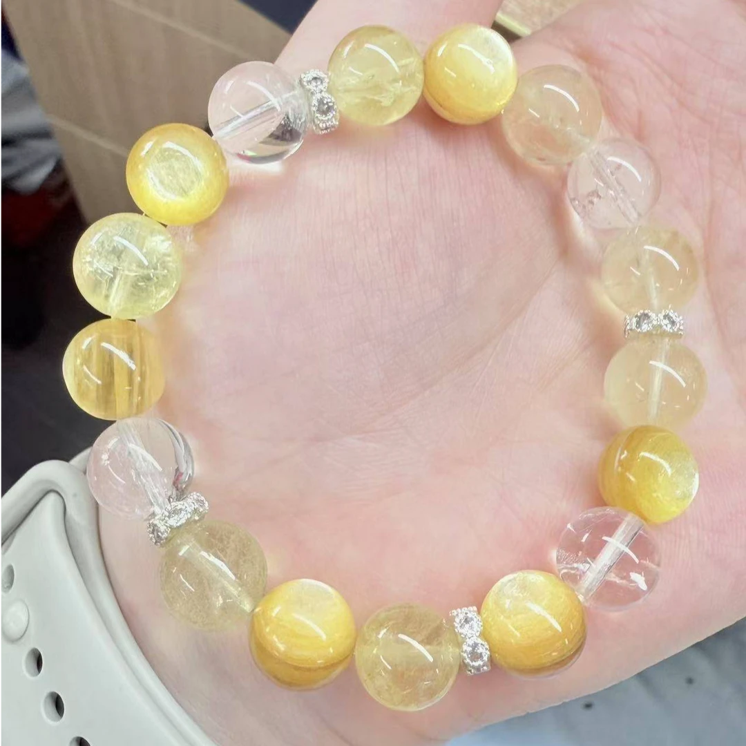 A-1576 金锂云母 柠檬晶 白阿塞 百搭水晶手串