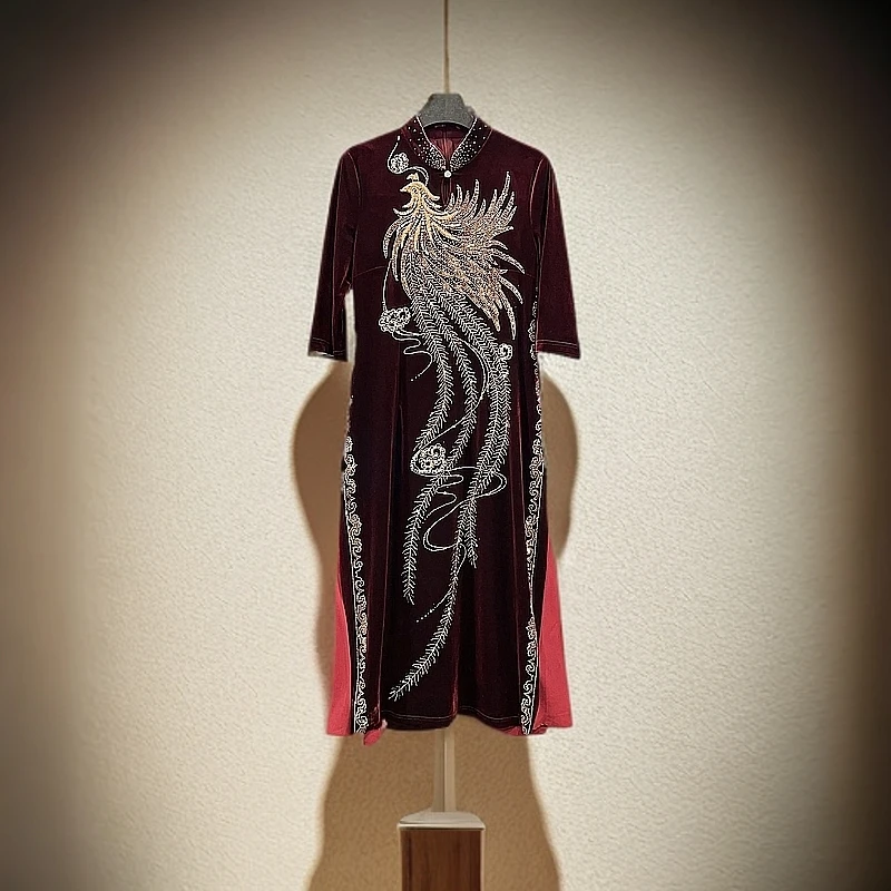 领美和韵241067新款时尚气质显瘦连衣裙收腰修身新年战袍连衣裙