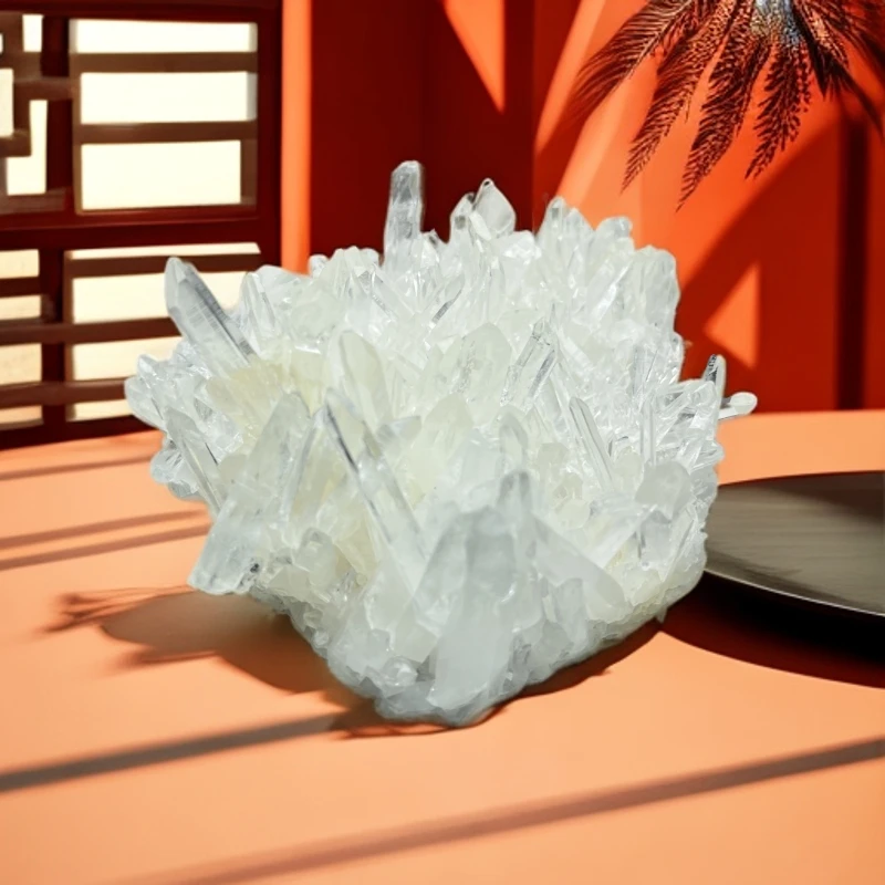 白水晶簇矿标家居装饰办公玄关桌面造景家居创意茶道精美五行消磁