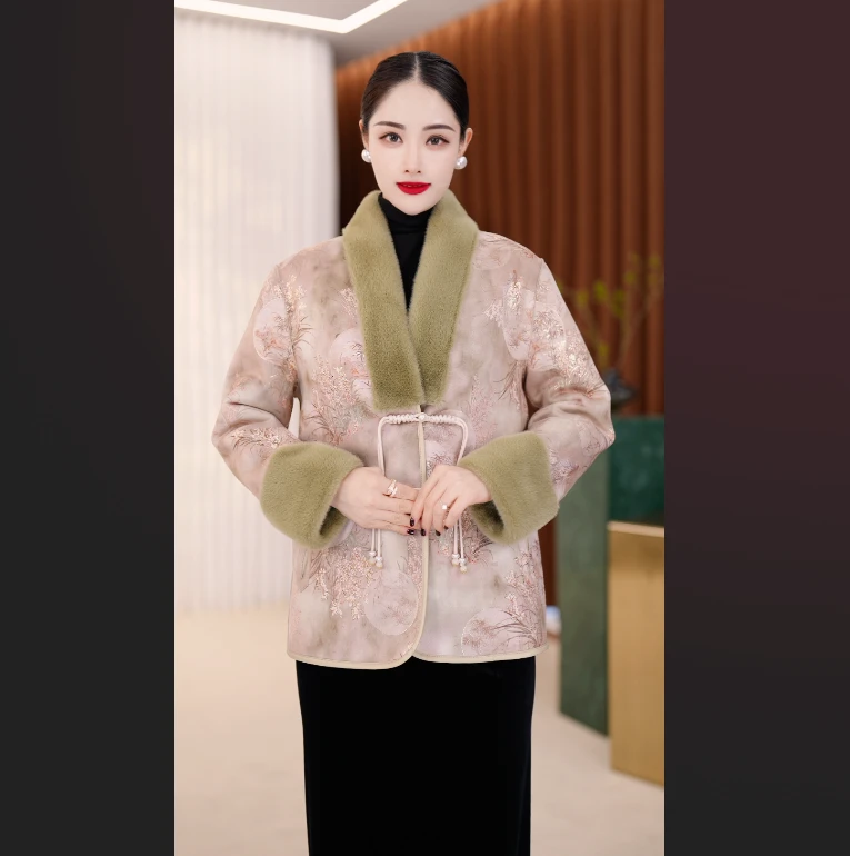 2025冬季新款 【花晨月夕】中式双面穿 皮毛一体外套女