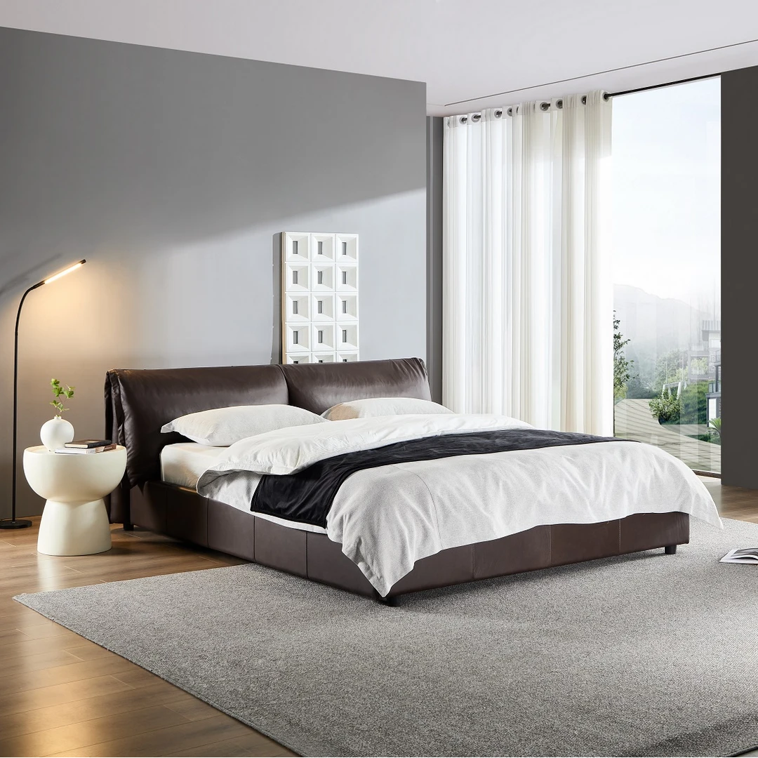 QK6049 头层牛皮床1.8*2m大床 大象耳朵床轻奢主卧