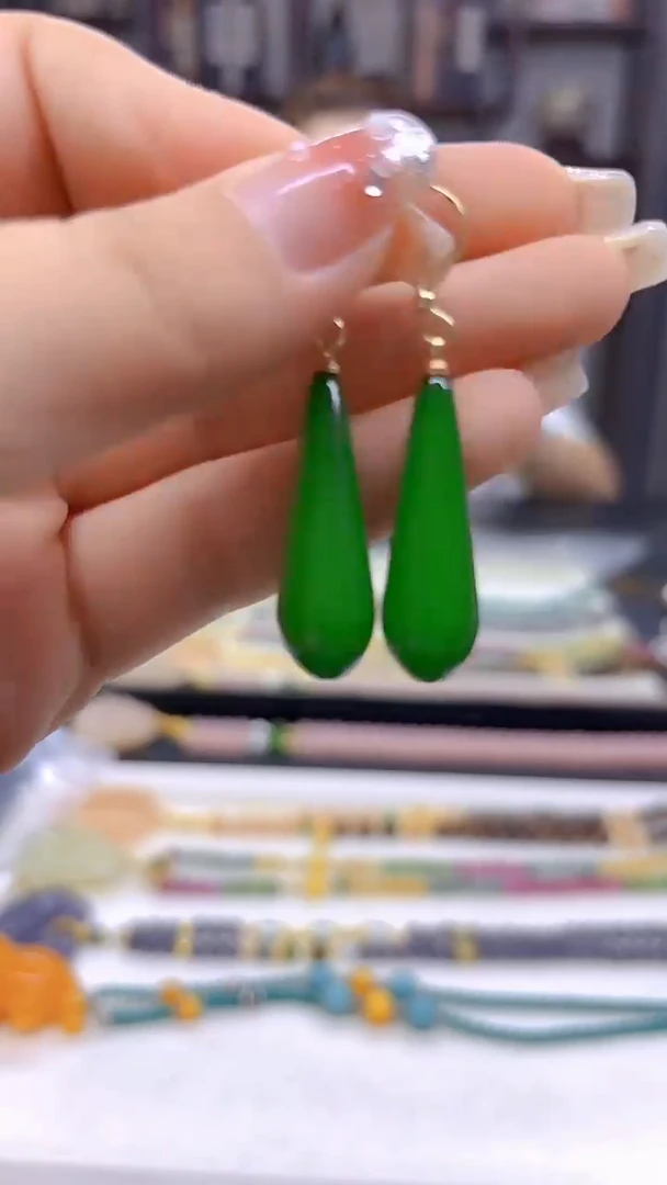 和田玉14K金镶嵌耳饰DIY款E74