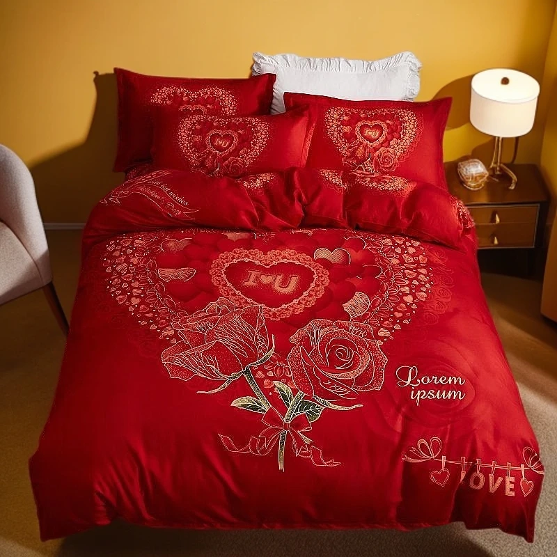 婚庆大红色被套结婚用200X230被罩1.8米床上用品中国红双囍可裸睡