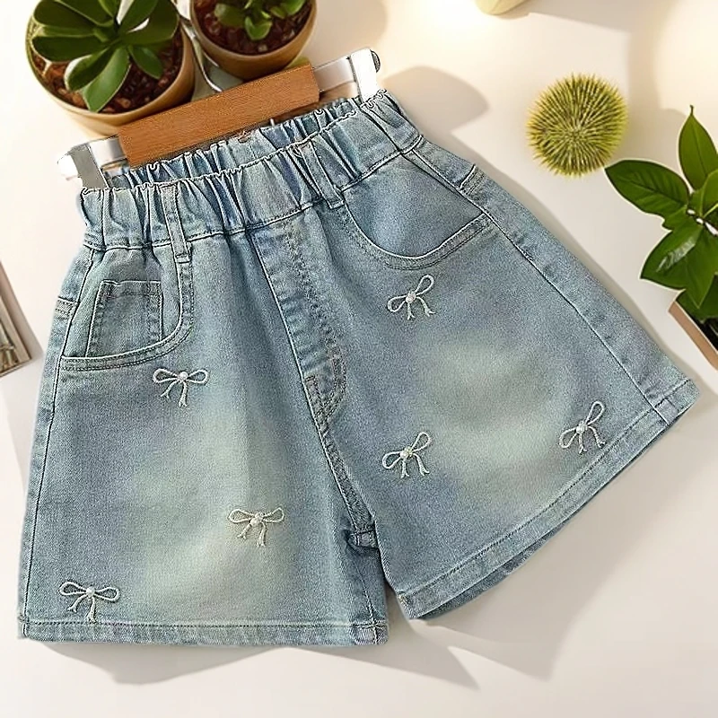 女童牛仔短裤夏季2025新款儿童洋气刺绣热裤小女孩薄款外穿裤子潮