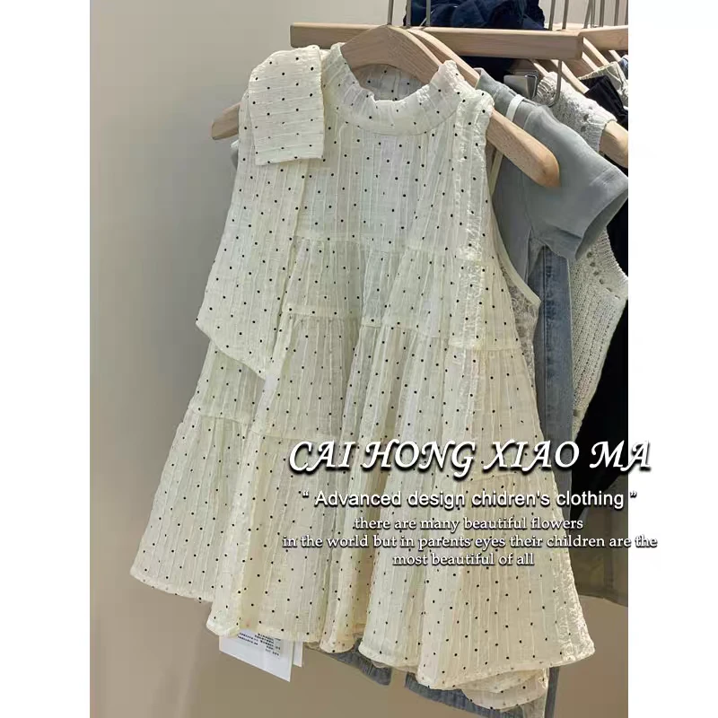 现货！童装女童蝴蝶结连衣裙夏装2025新款洋气儿童波点公主裙子