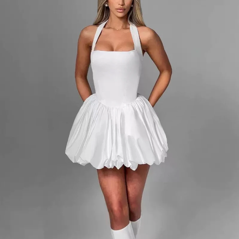 RGNANA带胸垫裸感运动连衣裙女防走光打底户外跑步健身网球裙挂脖