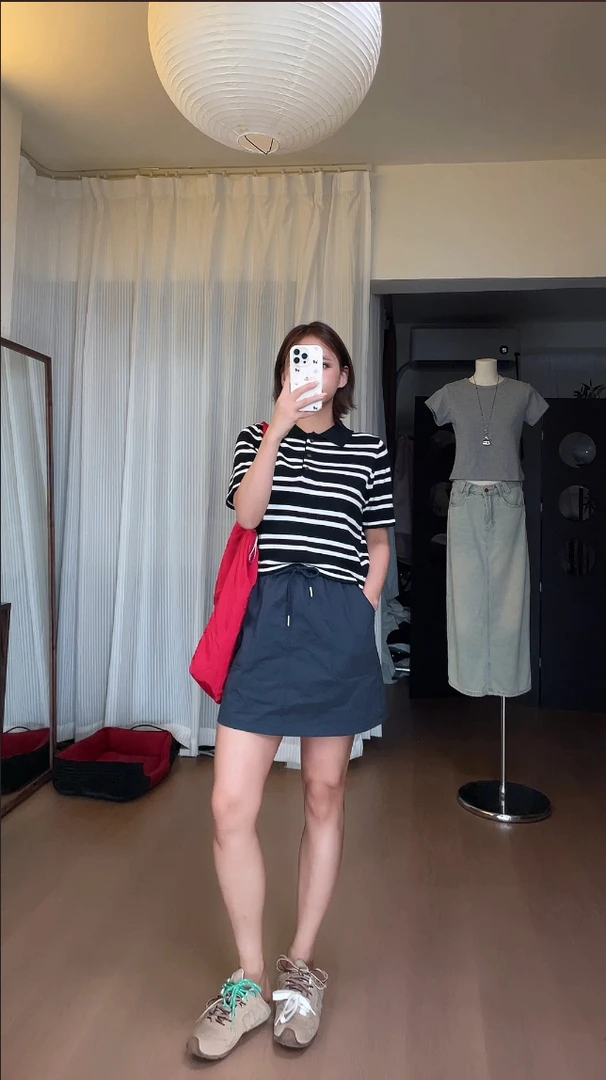 夏季新款抽绳休闲短裙百搭宽松遮肉显瘦A字裙时尚轻工装半身裙女