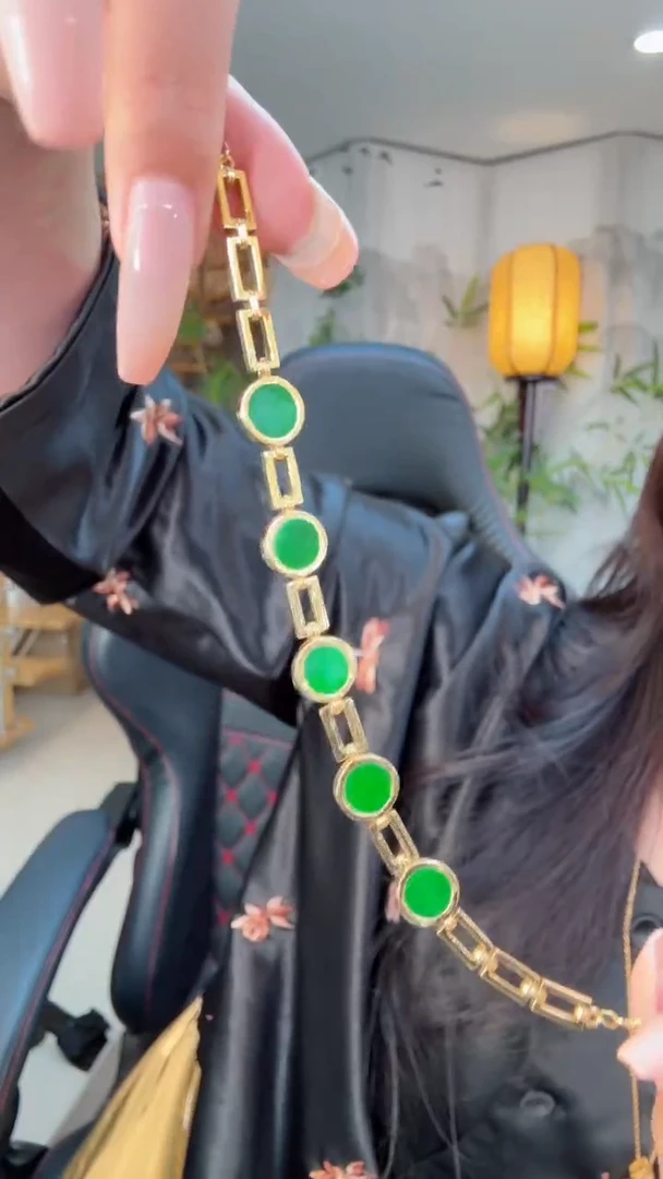 银S925镀金镶嵌手链翡翠天然缅甸翡翠A货手链