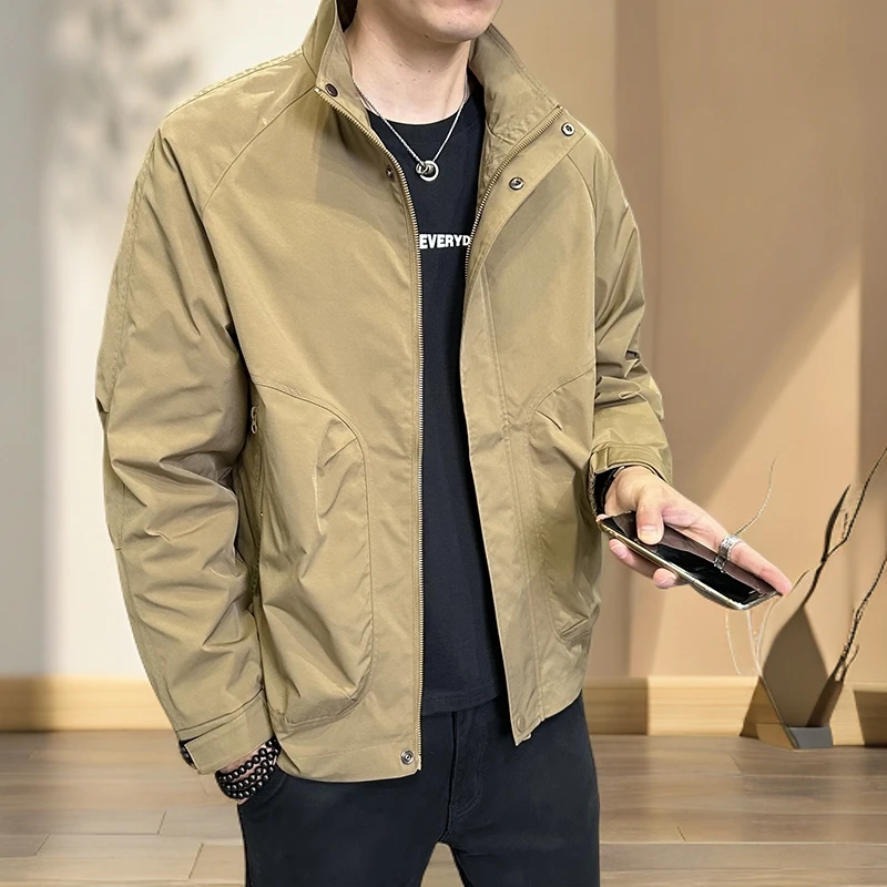 男士休闲立领夹克春秋款韩版百搭工装外套潮流简约时尚轻奢上衣