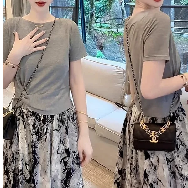 XIAO SISTERS/筱姐妹A110小众设计感圆领短袖t恤不规则下摆上衣