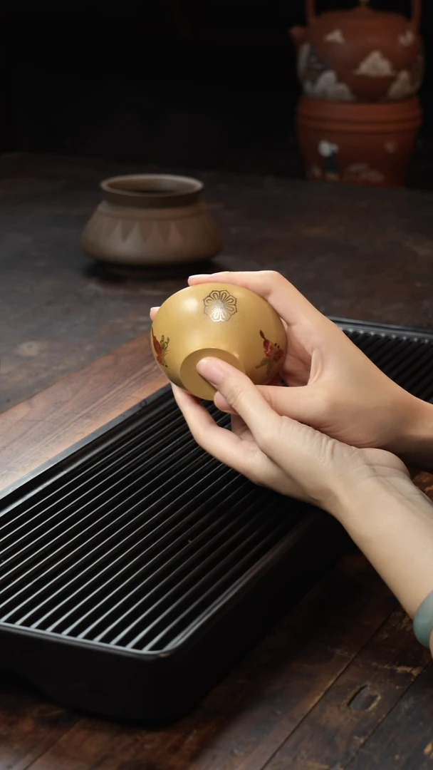 茶壶紫砂描金黄段杯