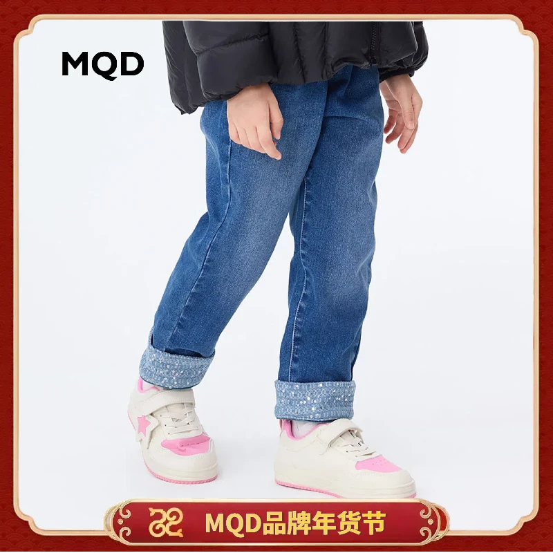 【专柜同款】女童冬季新品潮酷休闲直筒抓绒百搭牛仔长裤2344114020