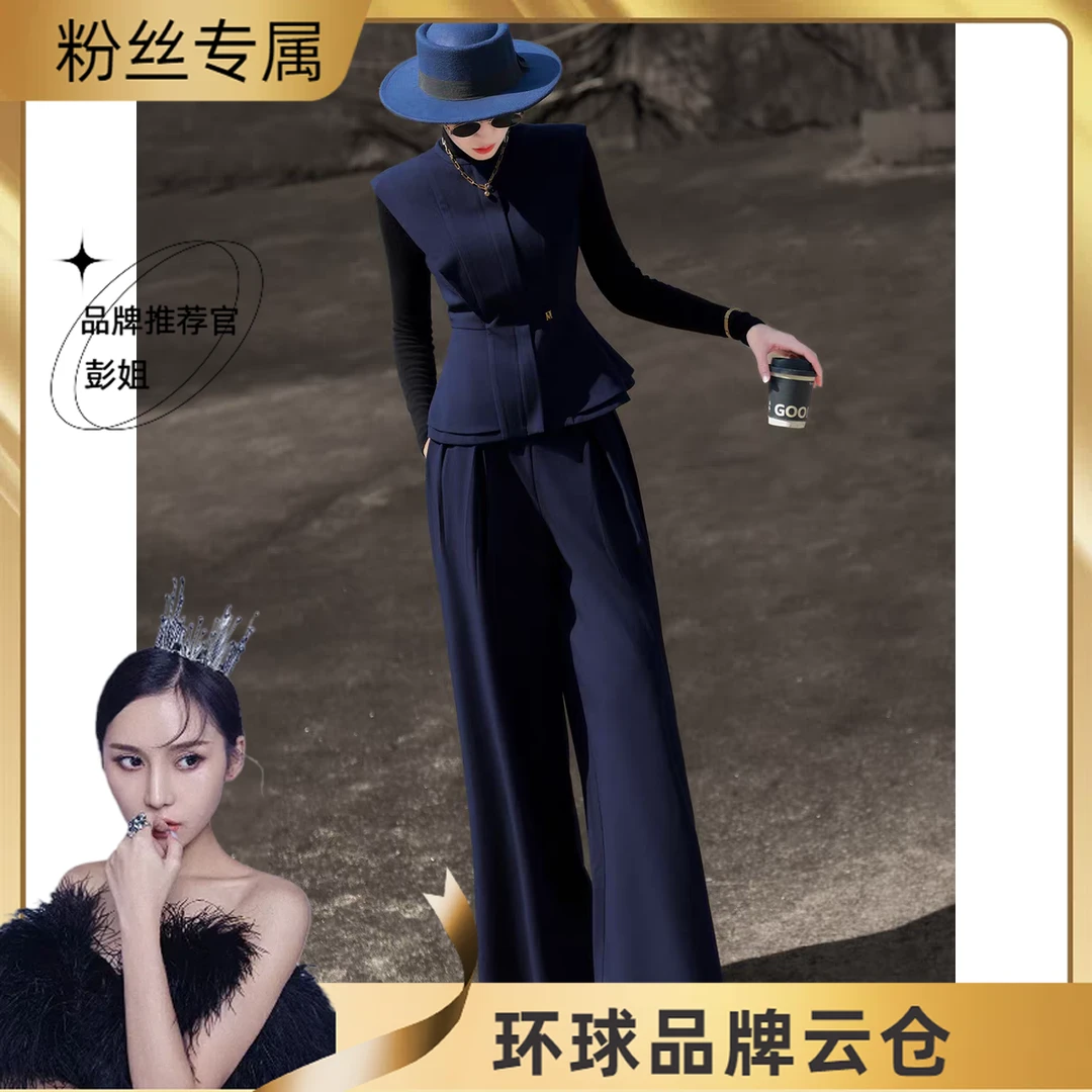 A3062新款2025秋季气质高级感休闲无袖收腰西装上衣阔腿裤套装女
