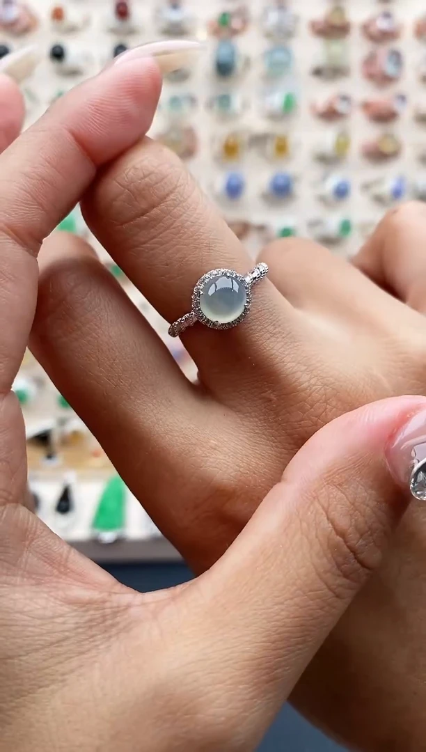 【闪购商品】翡翠戒指银S925镶嵌缅甸天然A货翡翠111  4+9