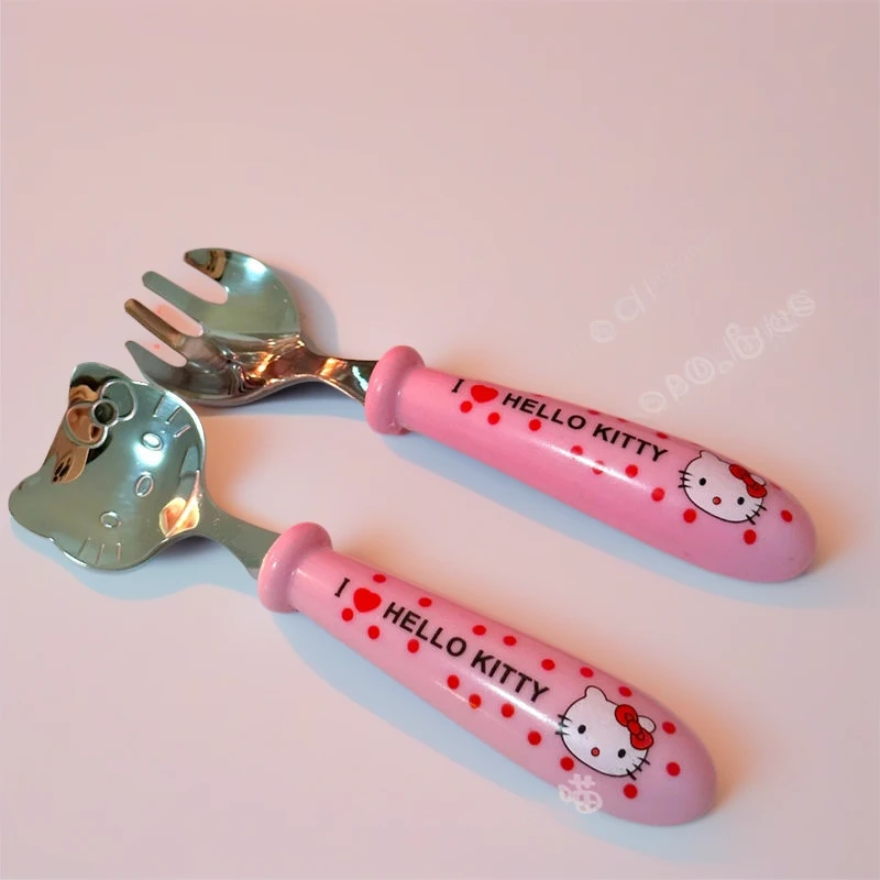 hellokitty餐具可爱学生卡通哈喽勺子叉子kt猫儿童少女收纳盒家用