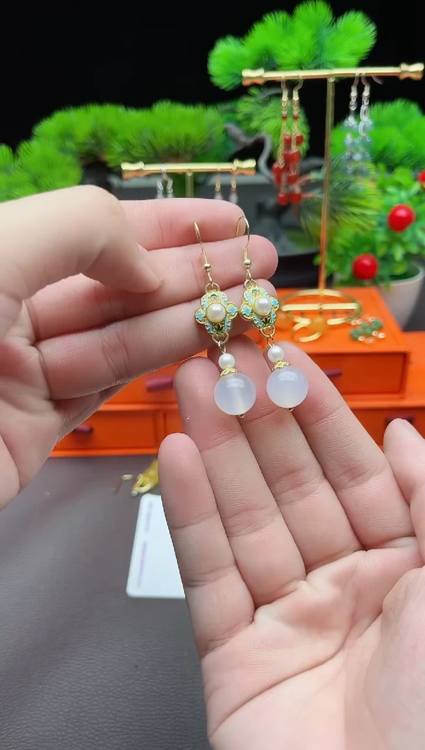 玛瑙/玉髓耳饰银S925镶嵌325