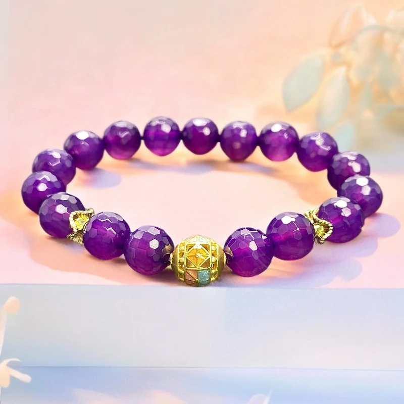 原创九紫离火紫钻玛瑙卡10mm17颗设计款皇家紫转运珠手串-A061