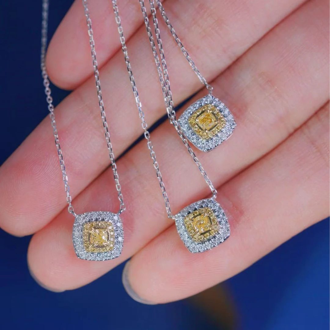 25分黄钻方糖锁骨链黄钻小方糖 主钻和围镶 经典夏季百搭轻奢时尚